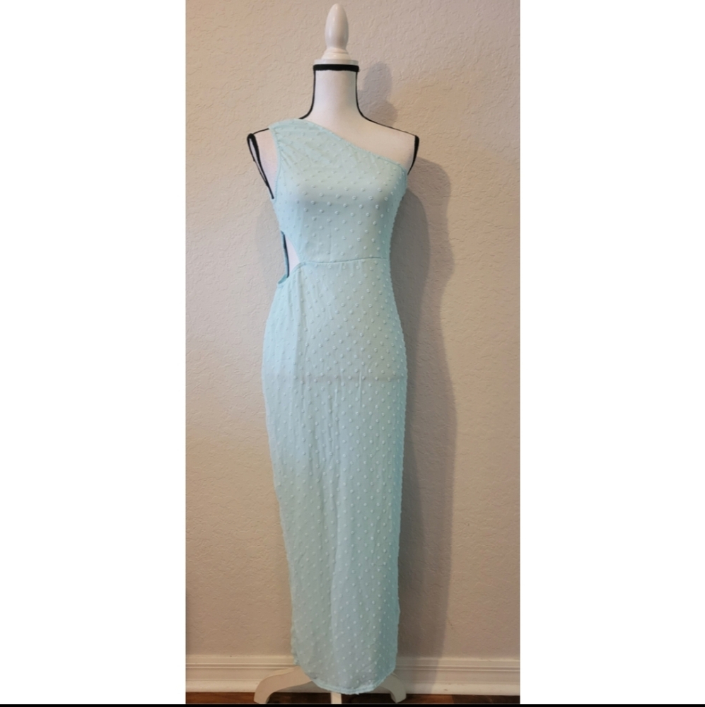 Baby Blue One Shoulder Cut Out Dress